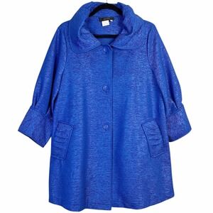 Bala Bala Textured Swing Coat Womens Large Royal Blue 3/4 Sleeve Collared Jacket